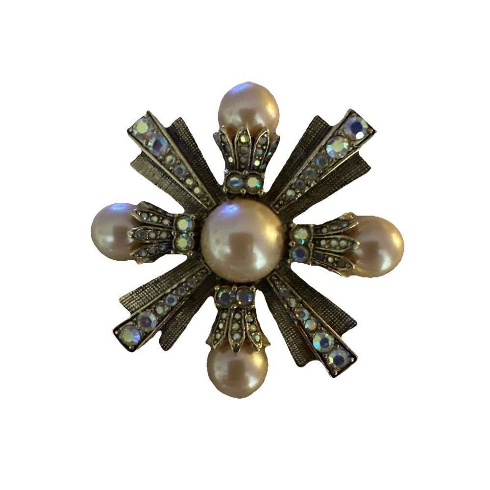 Maltese Cross Brooch Pin High End Nordstrom Goldtone Pearl And Crystal